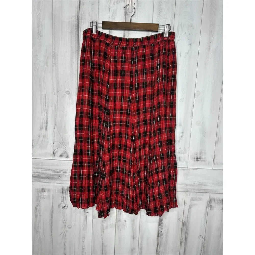 Vintage HOWARD WOLF DALLAS Red‎ Black Plaid Quilted Vest & Midi Skirt Set 12